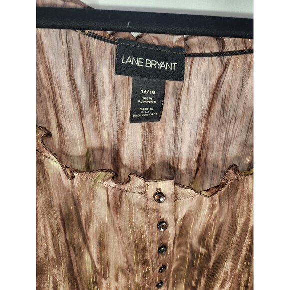 Womens Sheer Holiday Witchy Peasant Blouse Lane Bryant Brown Green Metalic 14/16 - Picture 2 of 4